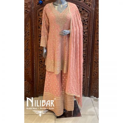 Pink Georgette Sequin Palazzo Suit