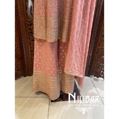 Pink Georgette Sequin Palazzo Suit