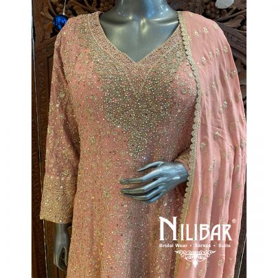 Pink Georgette Sequin Palazzo Suit