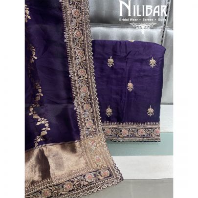 Purple Organza Unstitched Suit