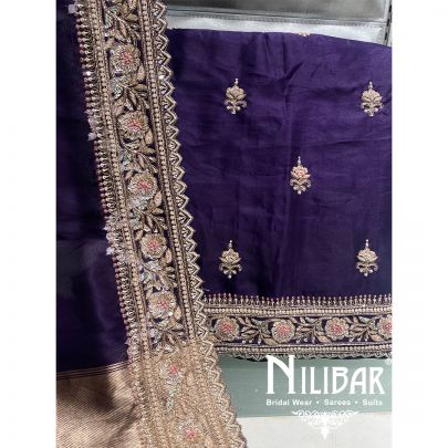Purple Organza Unstitched Suit