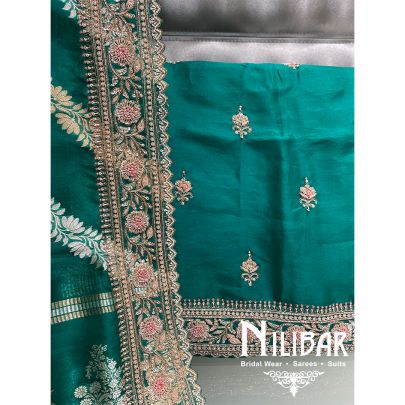 Green Organza Sequin Unstitched Suit