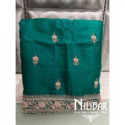 Green Organza Sequin Unstitched Suit