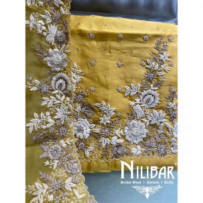 Yellow Organza Sequin Unstitched Suit