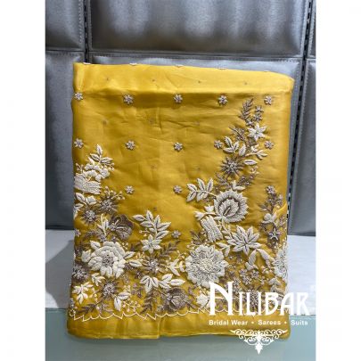 Yellow Organza Sequin Unstitched Suit