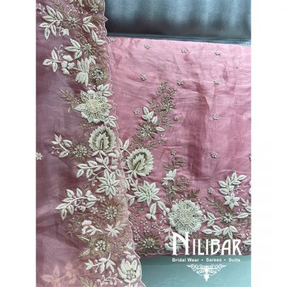 Pink Organza Sequin Unstitched Suit