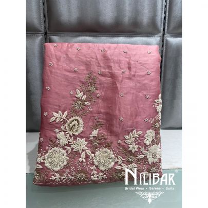 Pink Organza Sequin Unstitched Suit