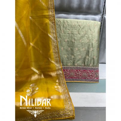 Pista Silk Zari Unstitched Suit