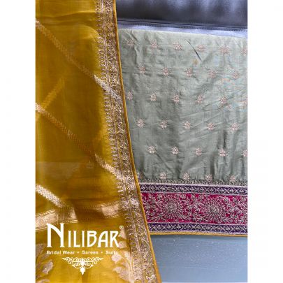 Pista Silk Zari Unstitched Suit
