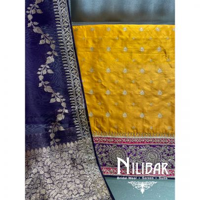 Yellow Silk Zari Unstitched Suit