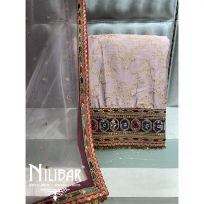 Mauve Silk Sequin Unstitched Suit