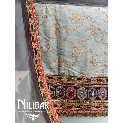 Pista Silk Sequin Unstitched Suit