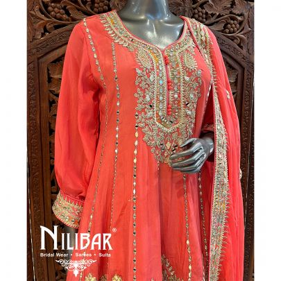 Peach Chinon Dhoti Suit Set