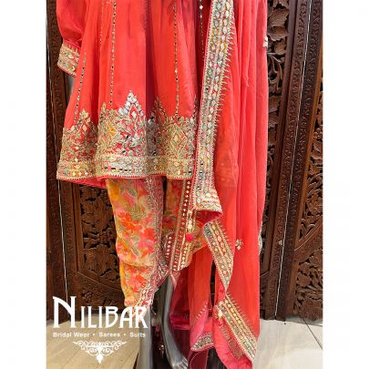 Peach Chinon Dhoti Suit Set