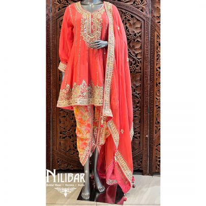Peach Chinon Dhoti Suit Set
