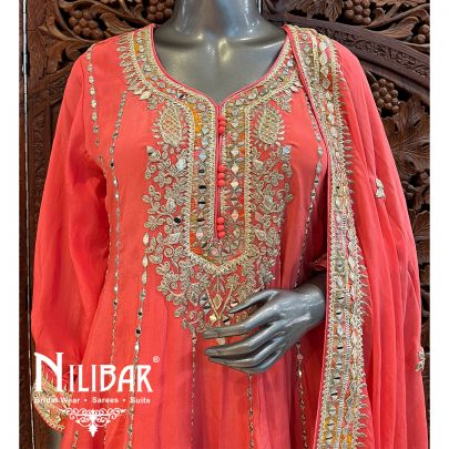 Peach Chinon Dhoti Suit Set