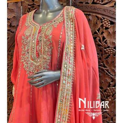 Peach Chinon Dhoti Suit Set