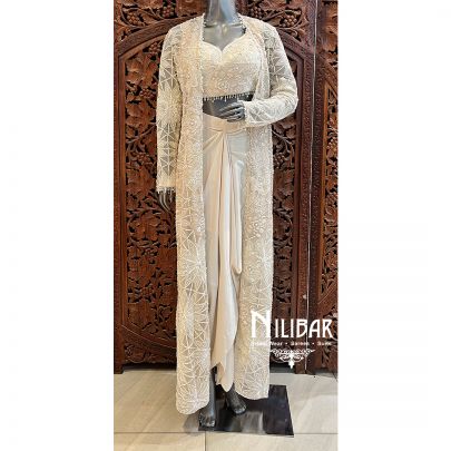 White Net Satin Indo Westen Co-ord Set