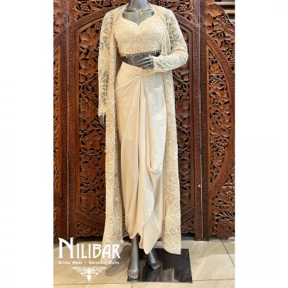 White Net Satin Indo Westen Co-ord Set