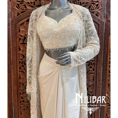 White Net Satin Indo Westen Co-ord Set