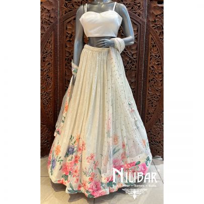 White Sequins Net Satin Lehenga
