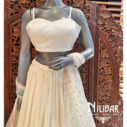 White Sequins Net Satin Lehenga