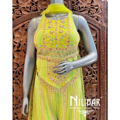 Parrot Georgette Indo Westen Co-ord Set