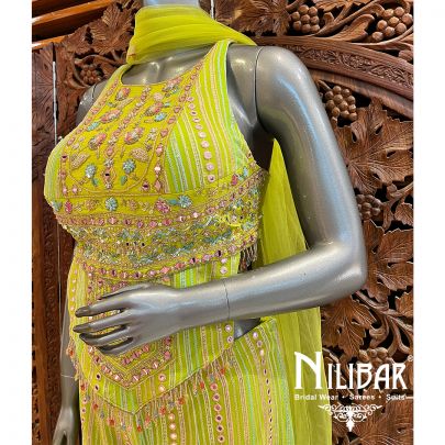 Parrot Georgette Indo Westen Co-ord Set