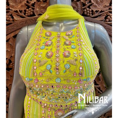 Parrot Georgette Indo Westen Co-ord Set