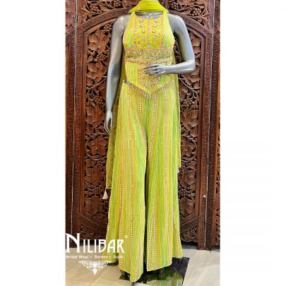Parrot Georgette Indo Westen Co-ord Set
