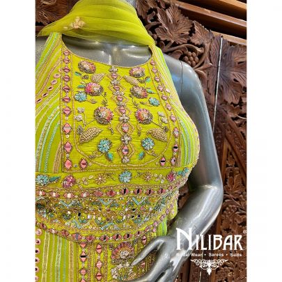 Parrot Georgette Indo Westen Co-ord Set