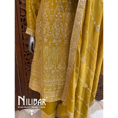 Honey Yellow Chinon Short Anarkali