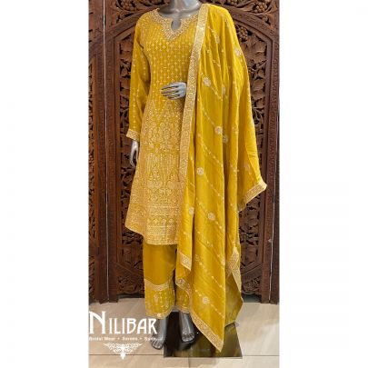 Honey Yellow Chinon Short Anarkali