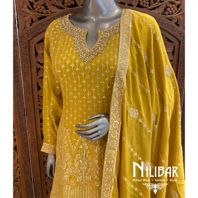 Honey Yellow Chinon Short Anarkali