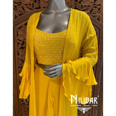 Honey Yellow Georgette Dhoti Set
