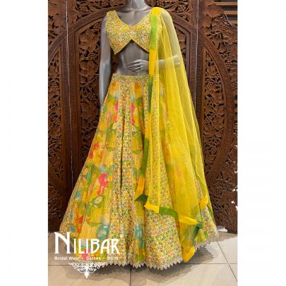 Multicolor Silk Net Lehenga