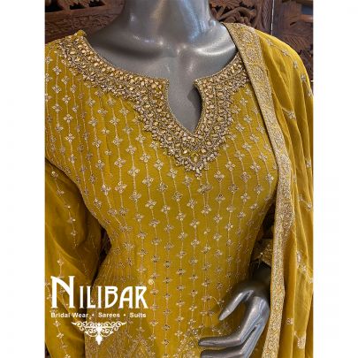 Bright Yellow Georgette Net Suit
