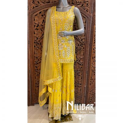 Bright Yellow Georgette Net Suit