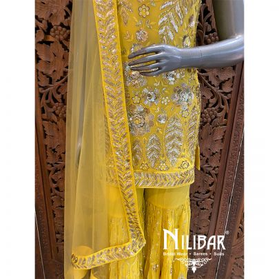 Bright Yellow Georgette Net Suit