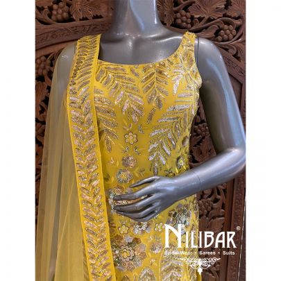 Bright Yellow Georgette Net Suit