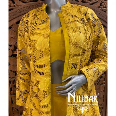 Mustard Yellow Silk Net Lehenga