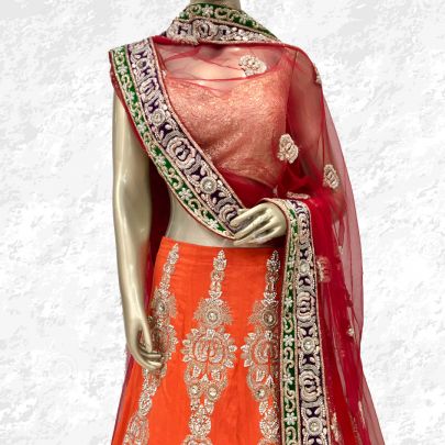 Orange Maroon Bridal Lehenga
