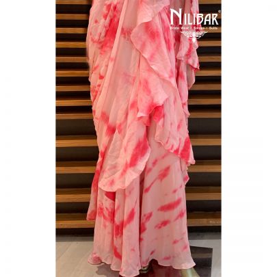 Baby Pink Chinon Chiffon Draped Saree
