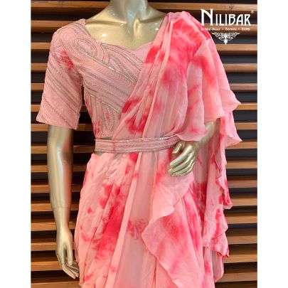 Baby Pink Chinon Chiffon Draped Saree