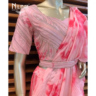 Baby Pink Chinon Chiffon Draped Saree