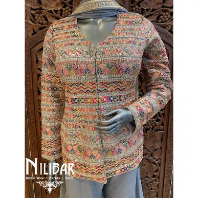 Gray Chinon Sharara Suit