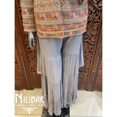 Gray Chinon Sharara Suit
