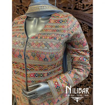 Gray Chinon Sharara Suit