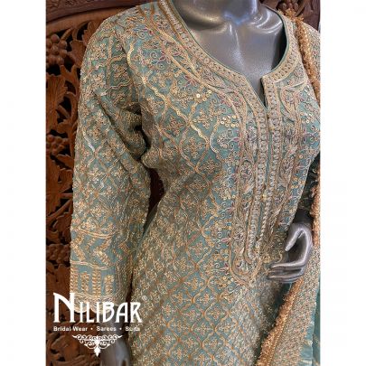 Gray Chinon Sharara Suit