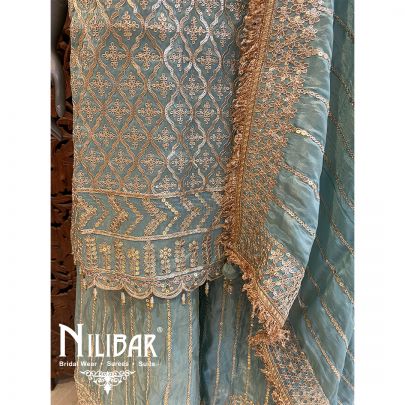 Sky Blue Lame Silk Flared Palazzo Suit